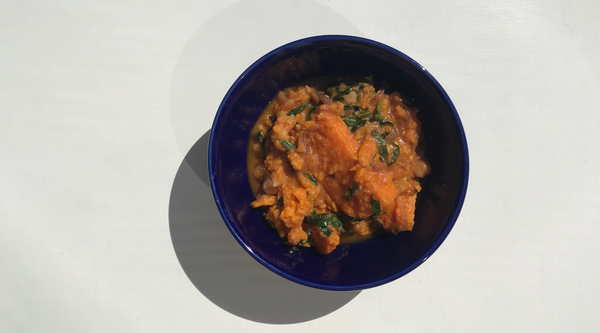 Spicy Coconut-Braised Sweet Potatoes with Collard Greens and Chickpeas